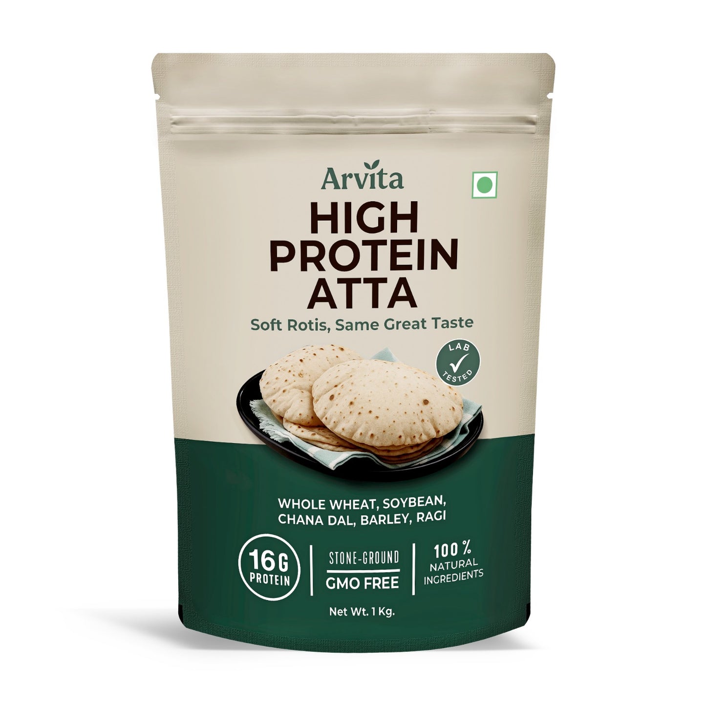 Arvita High Protein Atta packaging on a white background